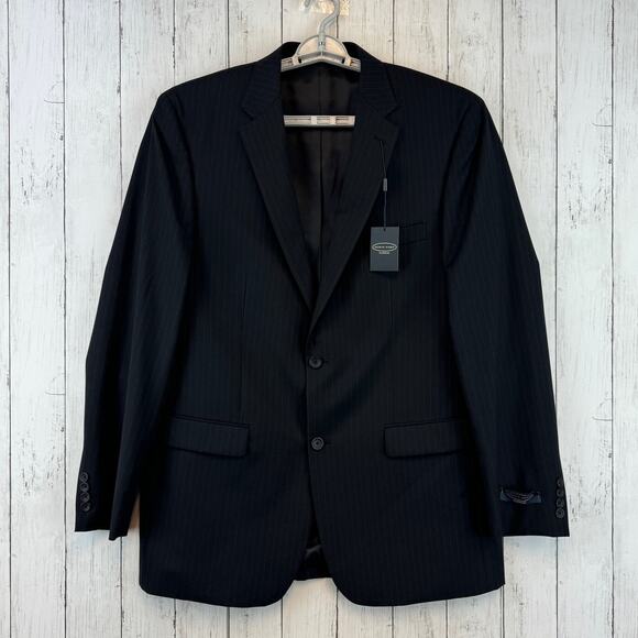 NWT Pronto Uomo Black Pinstripe Wool Platinum 2 Button Blazer Size 44 X-Long - Picture 1 of 16
